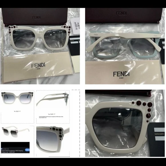 FENDI SQUARE SUMMER WHITE WITH LIGHT BLUE / AQUA WITH COOL STUDDING SUNGLASSES Fendi | Accessories | Fendi Square Summer White With Light  main image 4